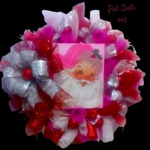 Pink santa christmas wreath